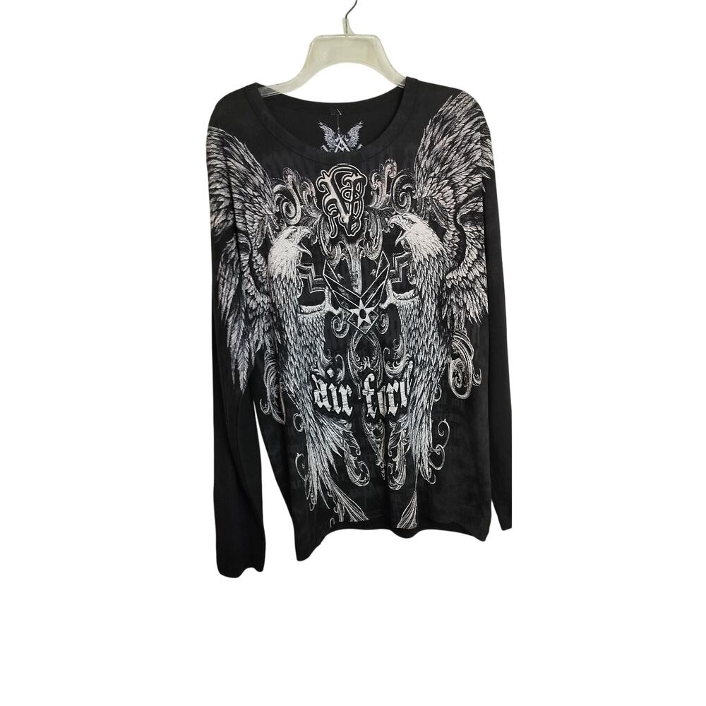 M728)Air Force Sky Hunter APPrime Black Grunge 2 Sided Graphic Long Sleve Tee XL